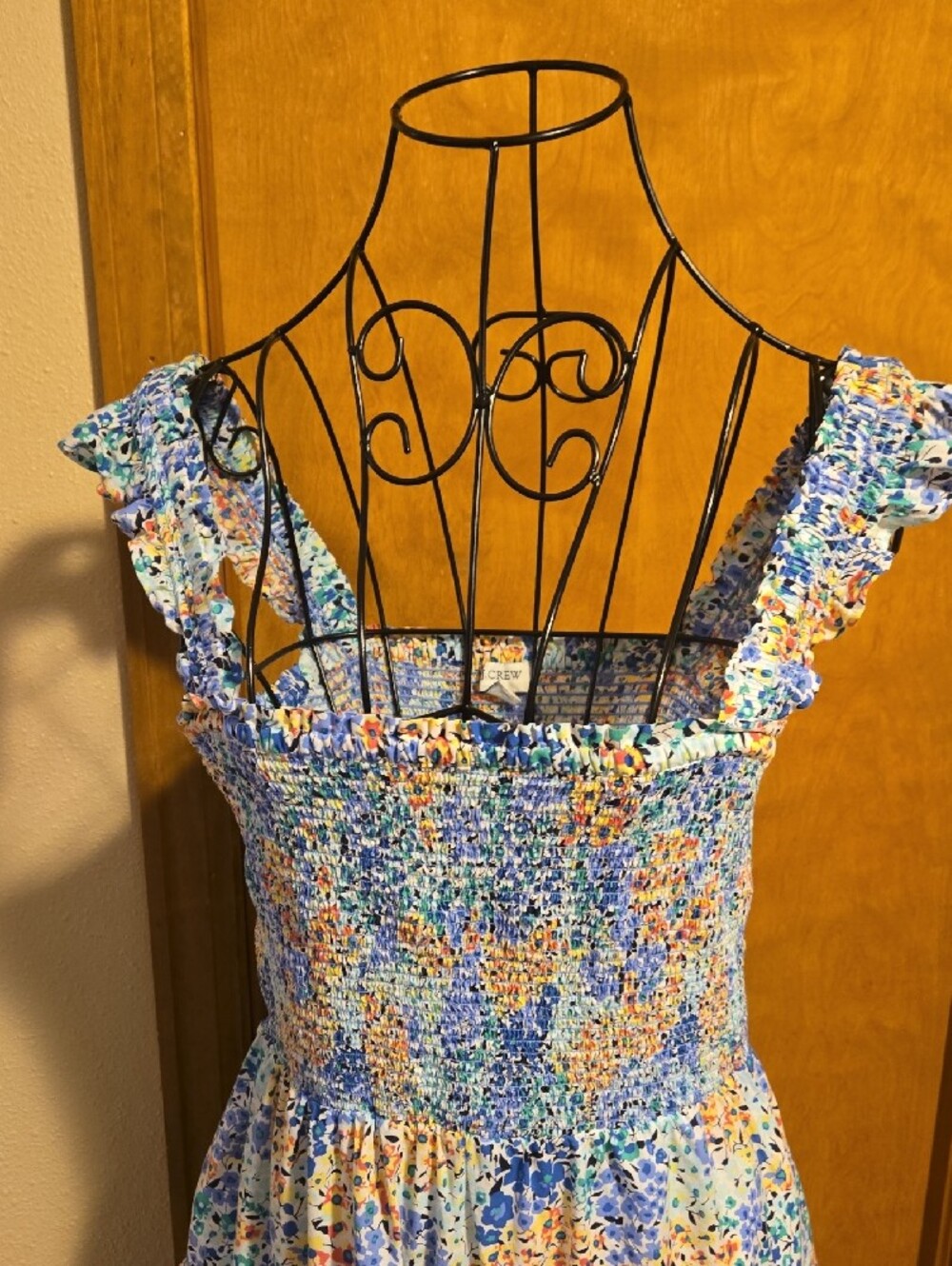 J. Crew Blue Floral Smocked Tiered Midi Dress - Picture 3 of 9